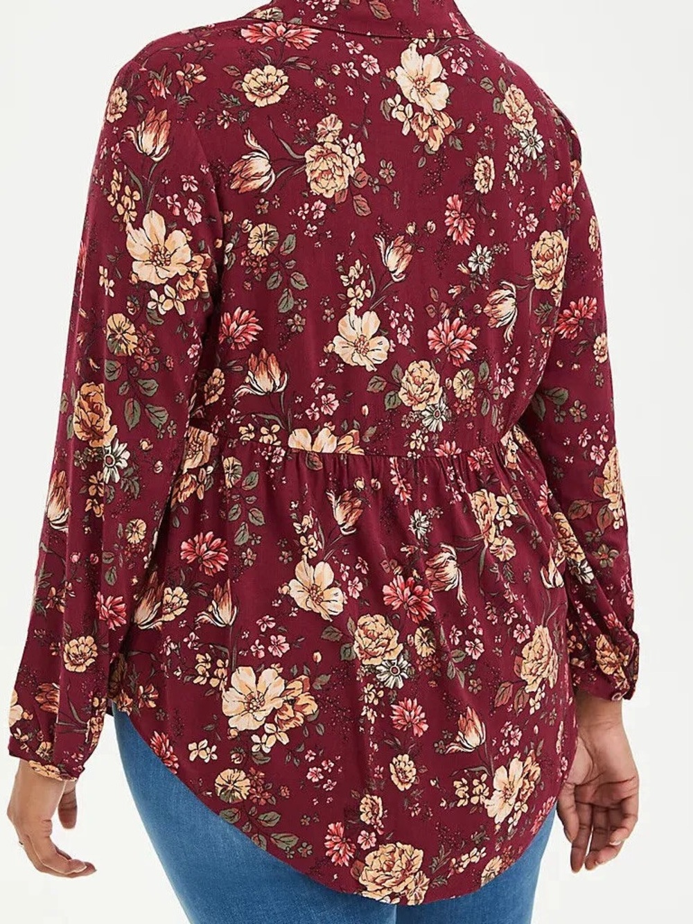 Torrid 1X Rayon Slub Lace Trim Popover Long Sleeve Floral Tunic Top - Picture 2 of 6